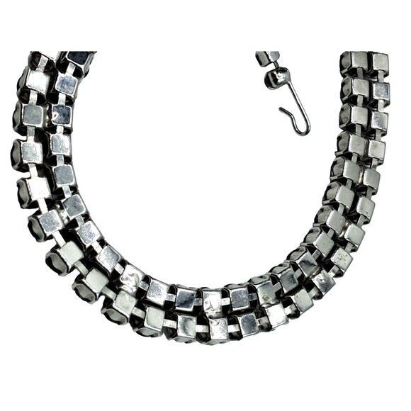 Vintage Rhinestone Choker Necklace Lavender Purple Cats Eye Satin Glass Costume - Picture 8 of 8